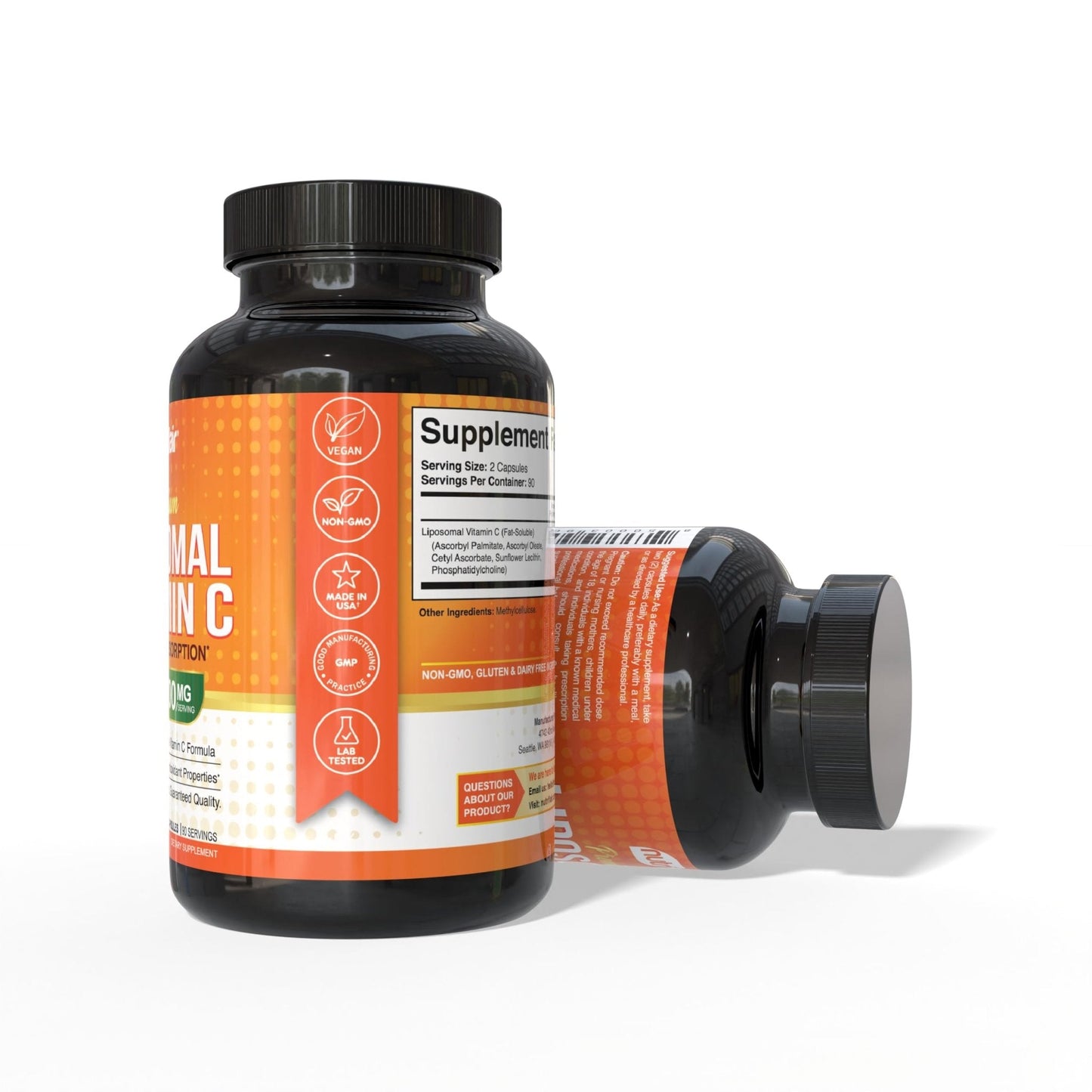 NutriFlair Liposomal Vitamin C 1700mg, 180 Capsules - High Absorption, Fat Soluble VIT C, Higher Bioavailability Immune System Support - Maple Wellness Supplements