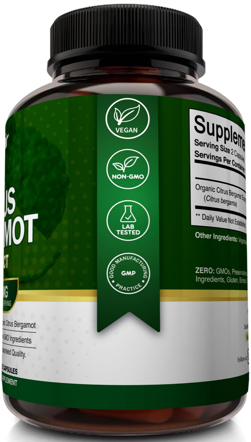 NutriFlair Organic Citrus Bergamot 1400mg, 120 Capsules - 25:1 Bergamia - Essential Oil and Citrus Bioflavonoids - Natural Heart Health Supplements - Maple Wellness Supplements