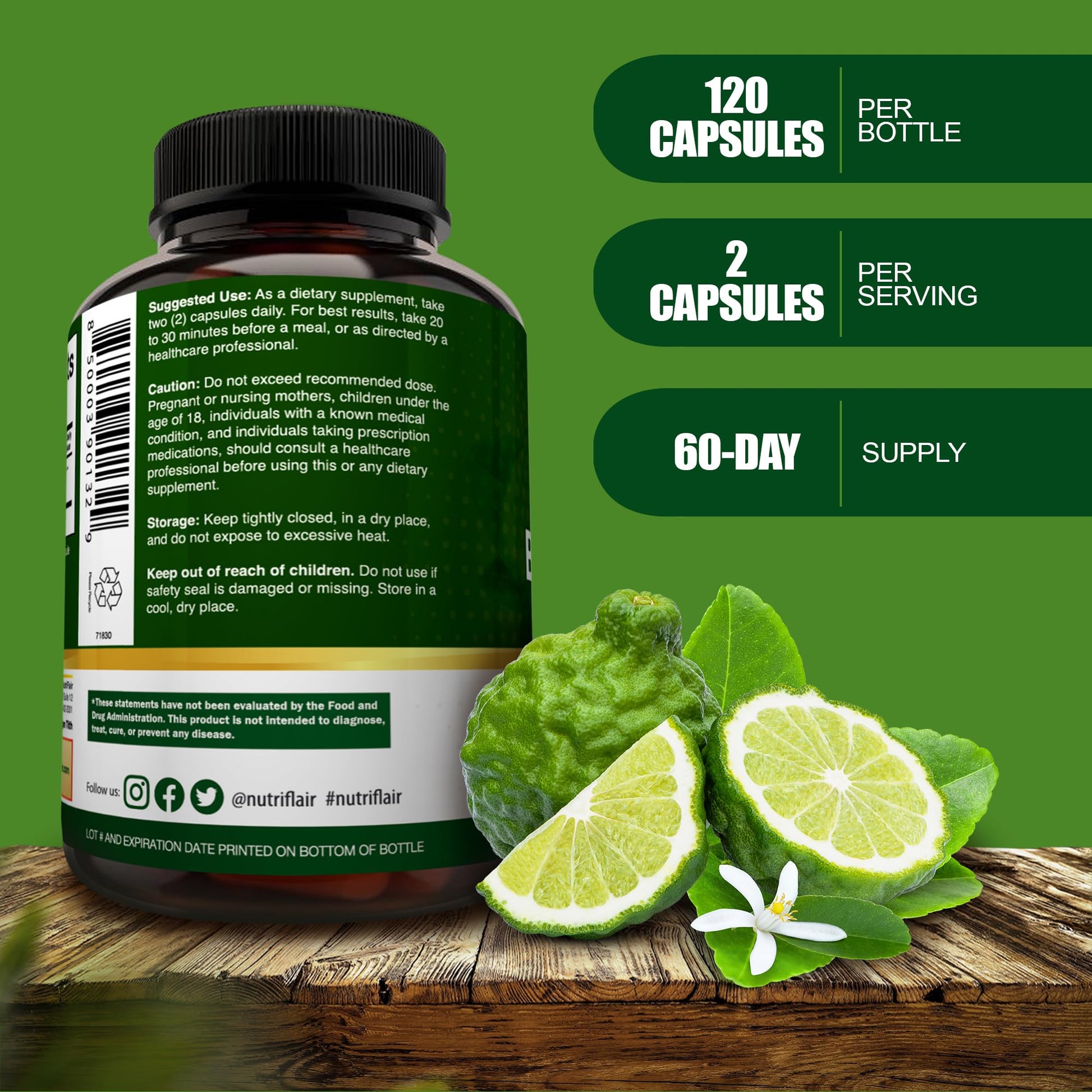NutriFlair Organic Citrus Bergamot 1400mg, 120 Capsules - 25:1 Bergamia - Essential Oil and Citrus Bioflavonoids - Natural Heart Health Supplements - Maple Wellness Supplements
