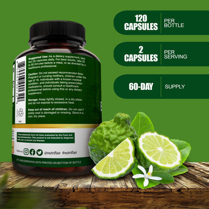 NutriFlair Organic Citrus Bergamot 1400mg, 120 Capsules - 25:1 Bergamia - Essential Oil and Citrus Bioflavonoids - Natural Heart Health Supplements - Maple Wellness Supplements