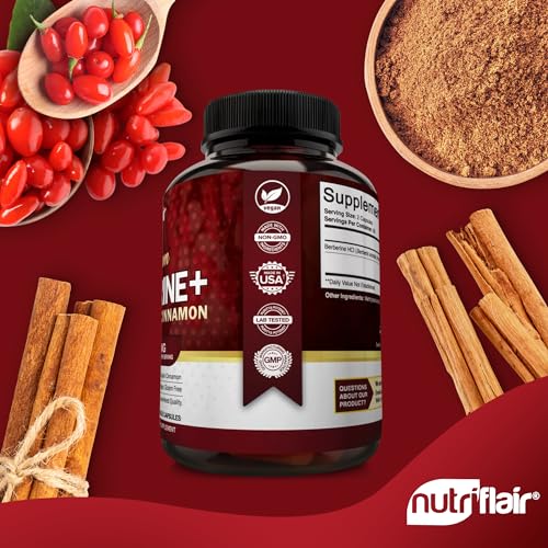 NutriFlair Premium Berberine HCL 1200mg, 120 Capsules - Plus Pure True Ceylon Cinnamon - Maple Wellness Supplements