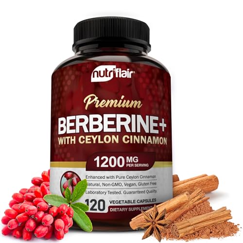 NutriFlair Premium Berberine HCL 1200mg, 120 Capsules - Plus Pure True Ceylon Cinnamon - Maple Wellness Supplements