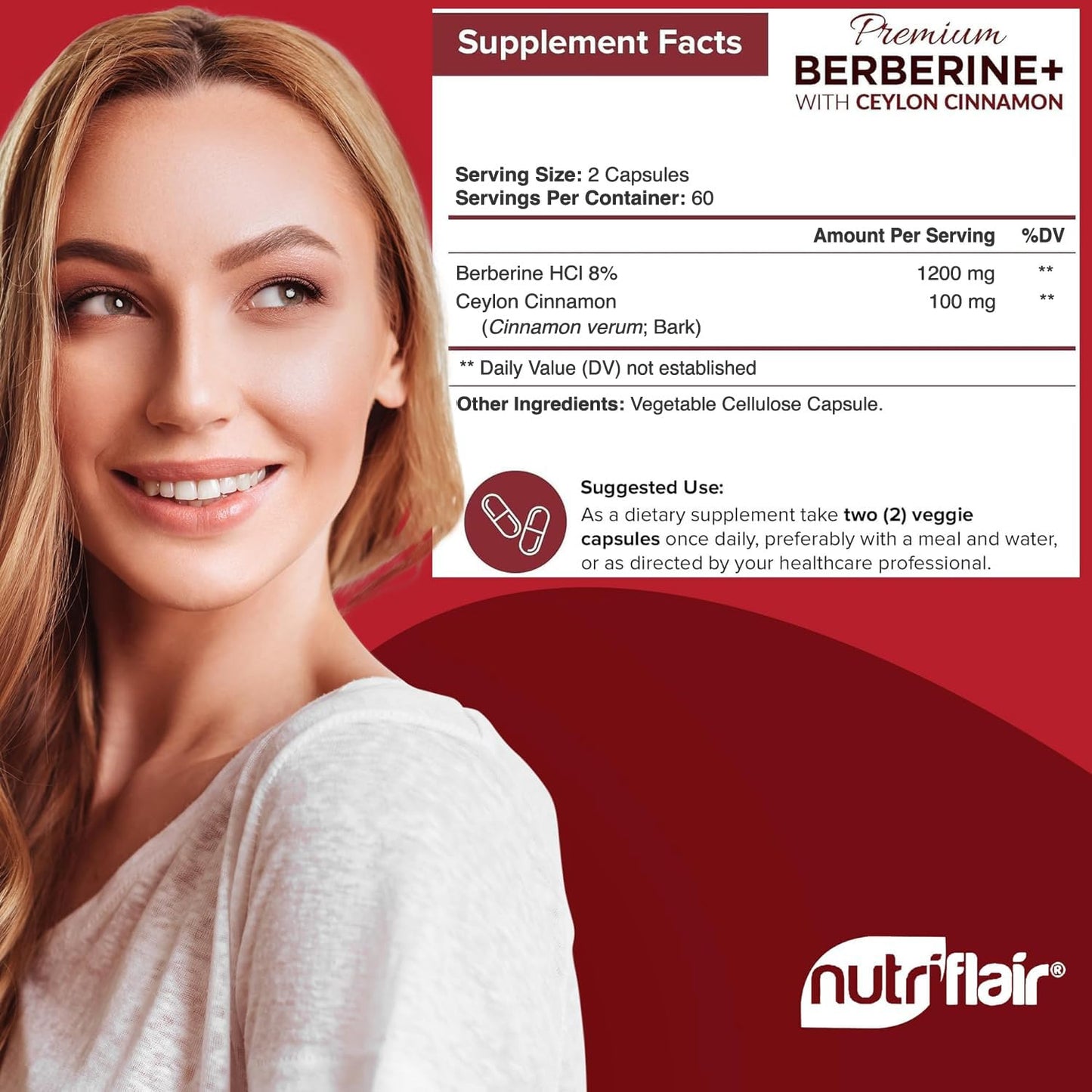 NutriFlair Premium HCL 1200mg, 120 Capsules - Plus Pure True Ceylon Cinnamon - Maple Wellness Supplements