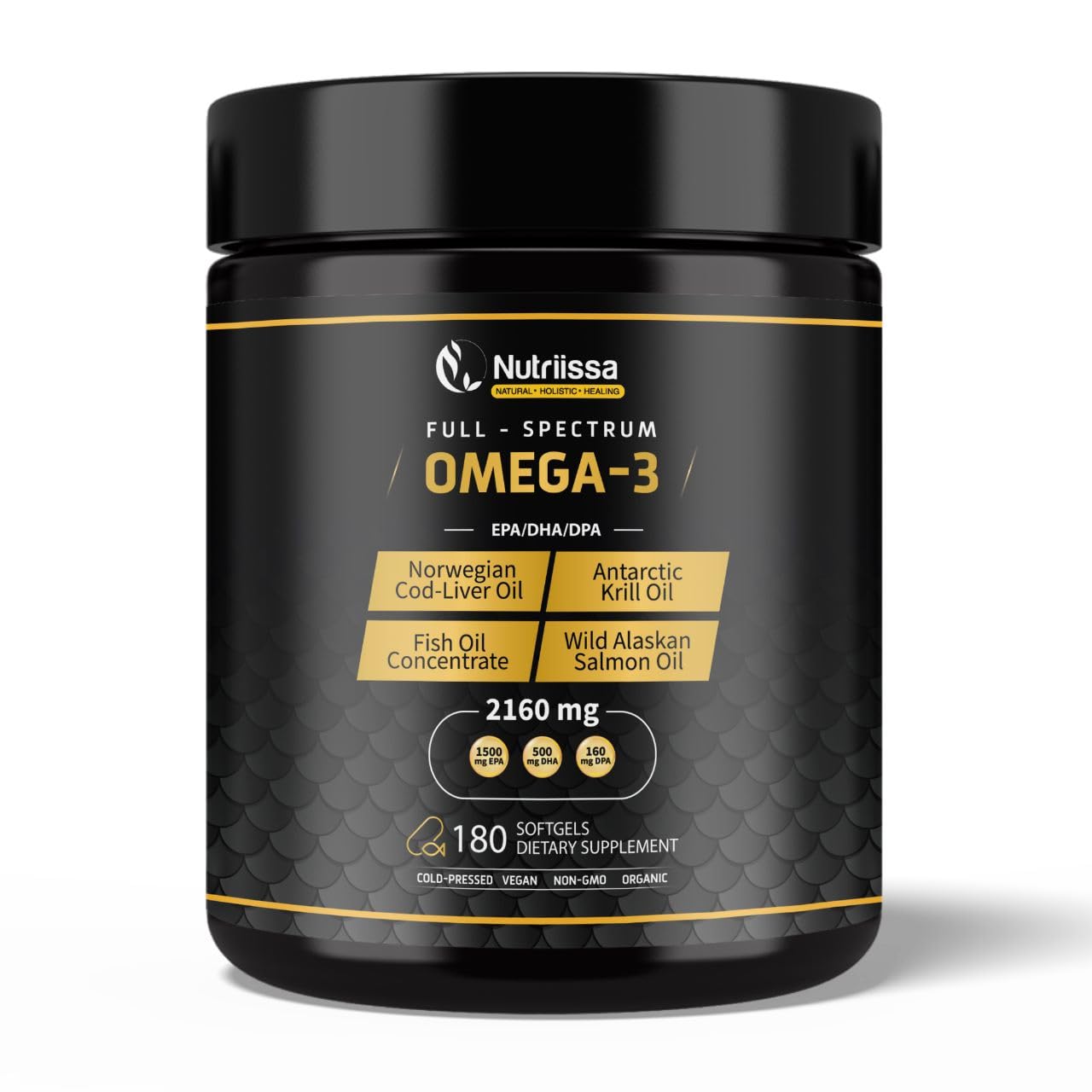 Nutriissa Omega 3 - Full Spectrum - 180 Count - High Concentrate Formula Fish Oil, Krill Oil - Maple Wellness Supplements