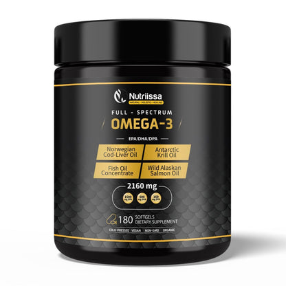 Nutriissa Omega 3 - Full Spectrum - 180 Count - High Concentrate Formula Fish Oil, Krill Oil - Maple Wellness Supplements