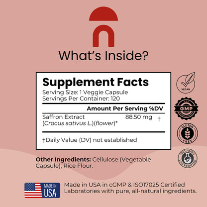 NutriRise Saffron Supplements 120 Capsules, 88.5mg Pure Extract - 4 Month Supply for Mood, Energy, Sleep, Stress & Cortisol Support - Non-GMO - Maple Wellness Supplements