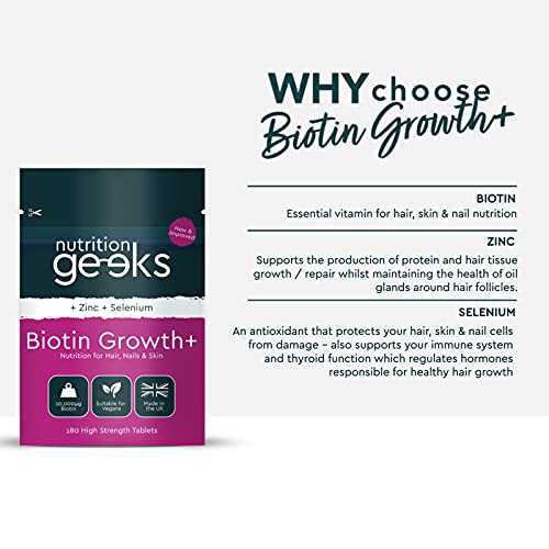 Nutrition Geeks Biotin Hair Growth Supplement - 180 Tablets Enhanced with Zinc - Maple Wellness Supplements