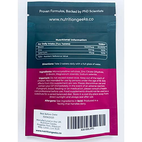 Nutrition Geeks Biotin Hair Growth Supplement - 180 Tablets Enhanced with Zinc - Maple Wellness Supplements