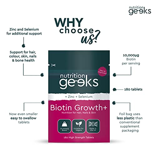 Nutrition Geeks Biotin Hair Growth Supplement - 180 Tablets Enhanced with Zinc - Maple Wellness Supplements