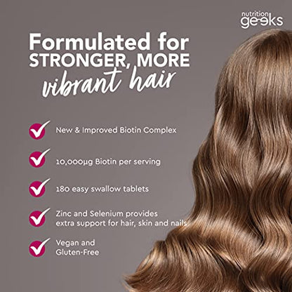 Nutrition Geeks Biotin Hair Growth Supplement - 180 Tablets Enhanced with Zinc - Maple Wellness Supplements