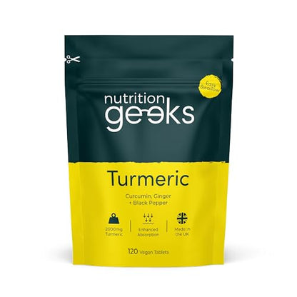 Nutrition Geeks Turmeric Tablets 2000 mg with Black Pepper & Ginger, High Strength - Maple Wellness Supplements