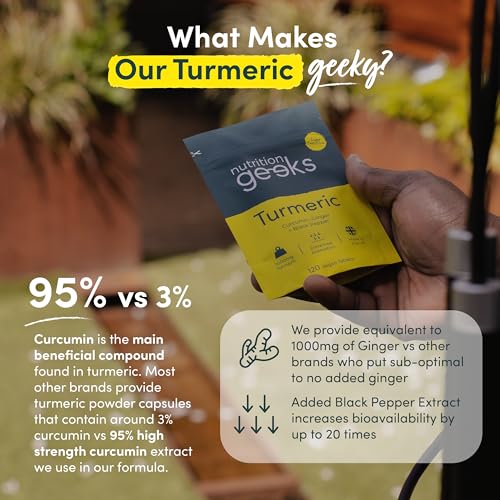 Nutrition Geeks Turmeric Tablets 2000 mg with Black Pepper & Ginger, High Strength - Maple Wellness Supplements