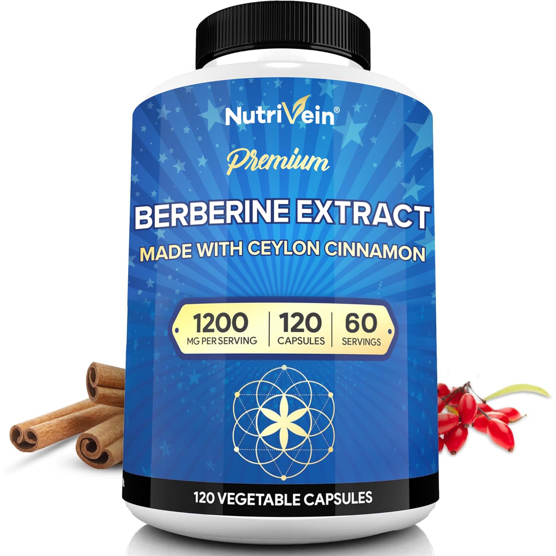 Nutrivein Premium Berberine 1200 mg with Ceylon Cinnamon - 120 Capsules: High-Absorption Berberine Supplement - Maple Wellness Supplements