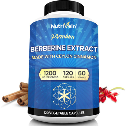 Nutrivein Premium Berberine 1200 mg with Ceylon Cinnamon - 120 Capsules: High-Absorption Berberine Supplement - Maple Wellness Supplements