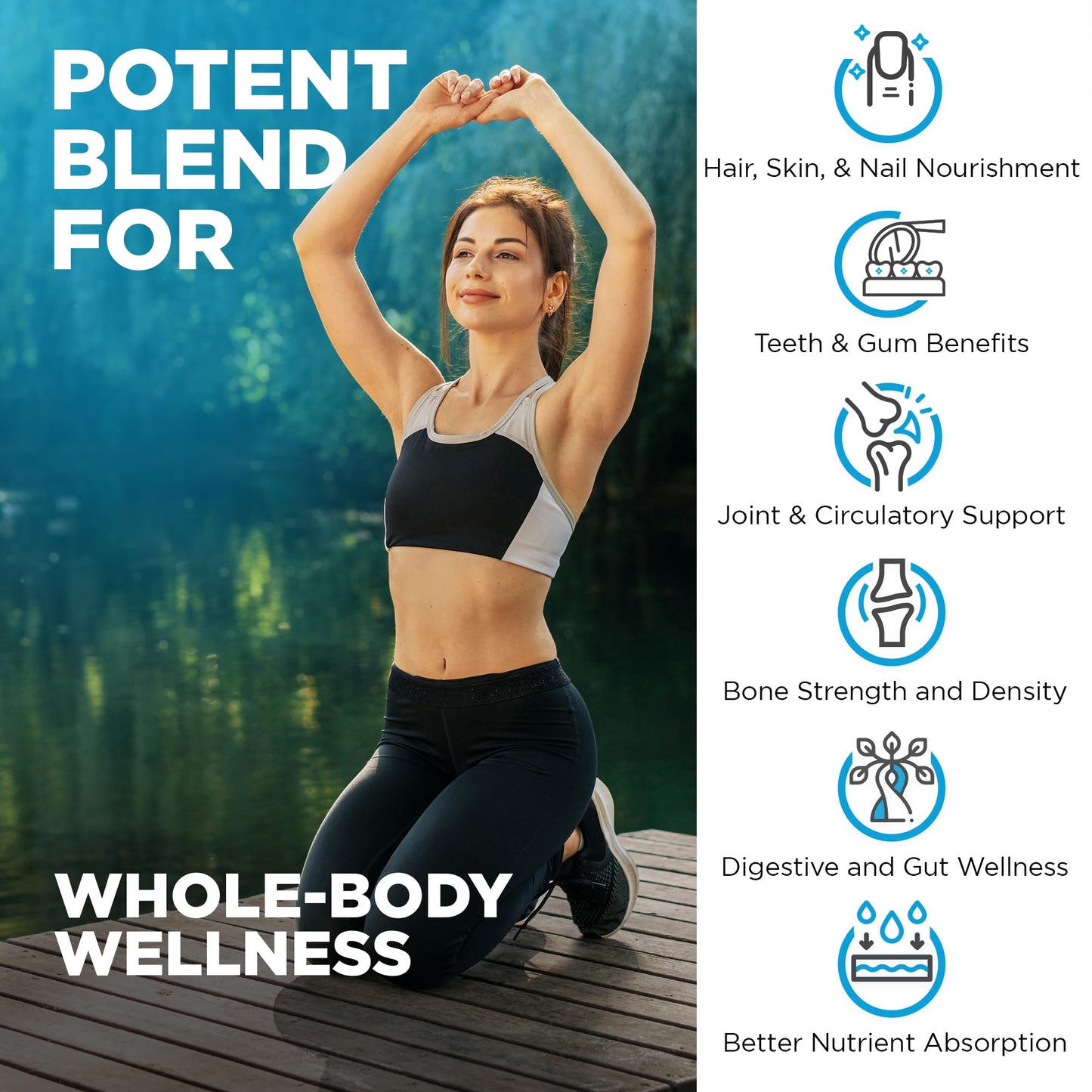 Nutrivein Premium Multi Collagen Pills 2250 mg - 180 Easy-to-Swallow Collagen Capsules: Type I, II, III, V, X Hydrolyzed Protein Peptides for Women and Men - Maple Wellness Supplements