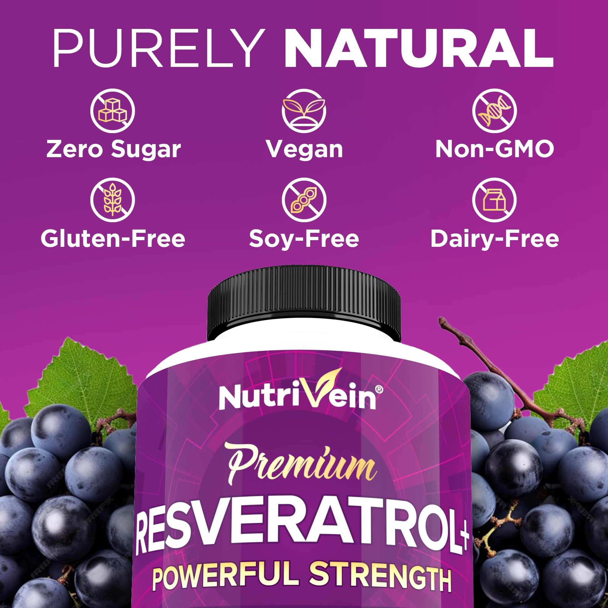 Nutrivein Premium Resveratrol 1450mg - 120 Caps: Pure Trans Resveratrol Supplement Enhanced with Green Tea Leaf & Acai Berry - Maple Wellness Supplements