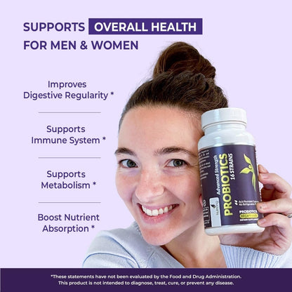 NutriZing Vegan Probiotics for Digestive Health - 30 Billion CFU & 16 strains - Bifidobacterium & Lactobacillus Probiotics for Men & Women - Maple Wellness Supplements