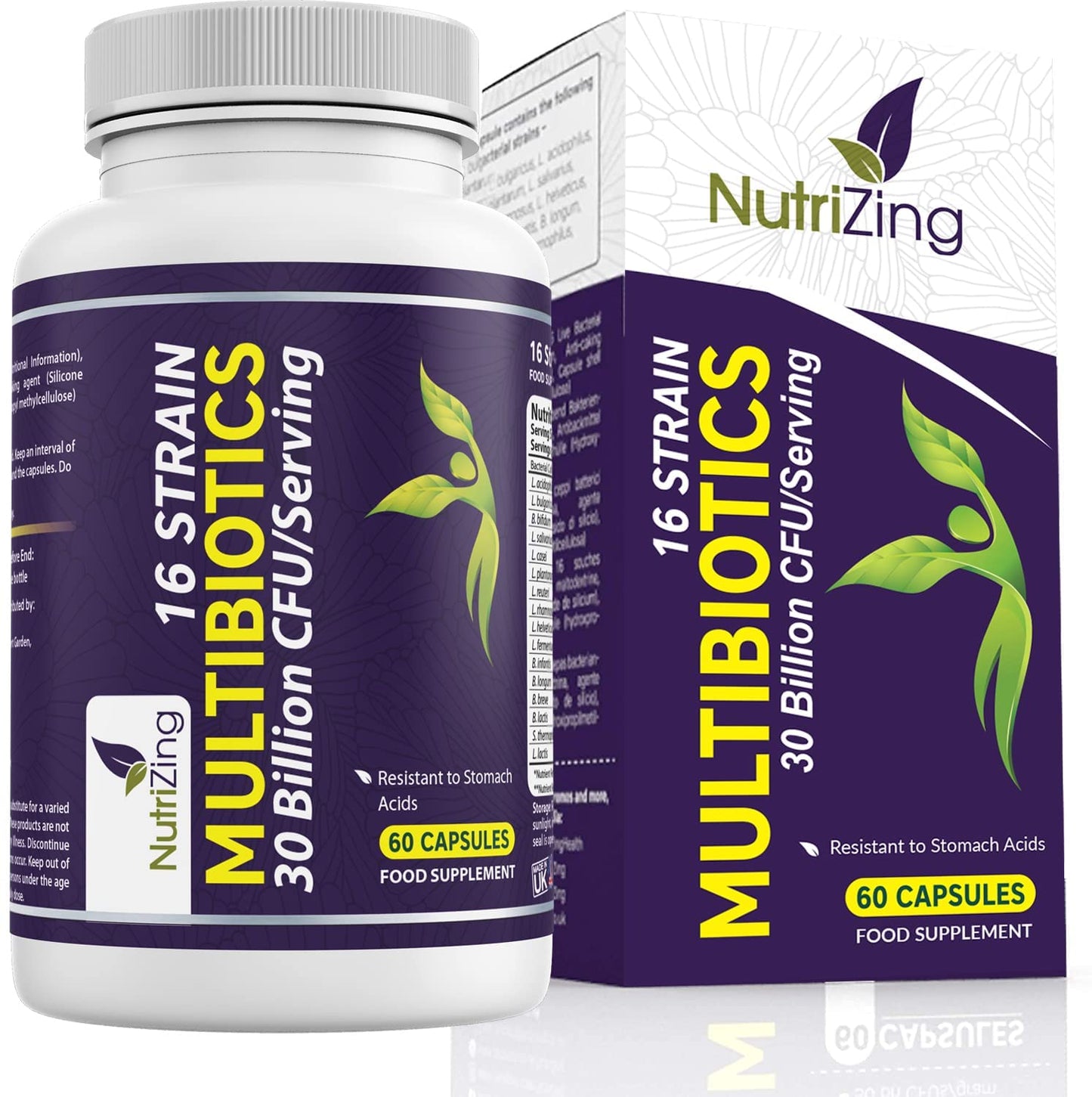 NutriZing Vegan Probiotics for Digestive Health - 30 Billion CFU & 16 strains - Bifidobacterium & Lactobacillus Probiotics for Men & Women - Maple Wellness Supplements