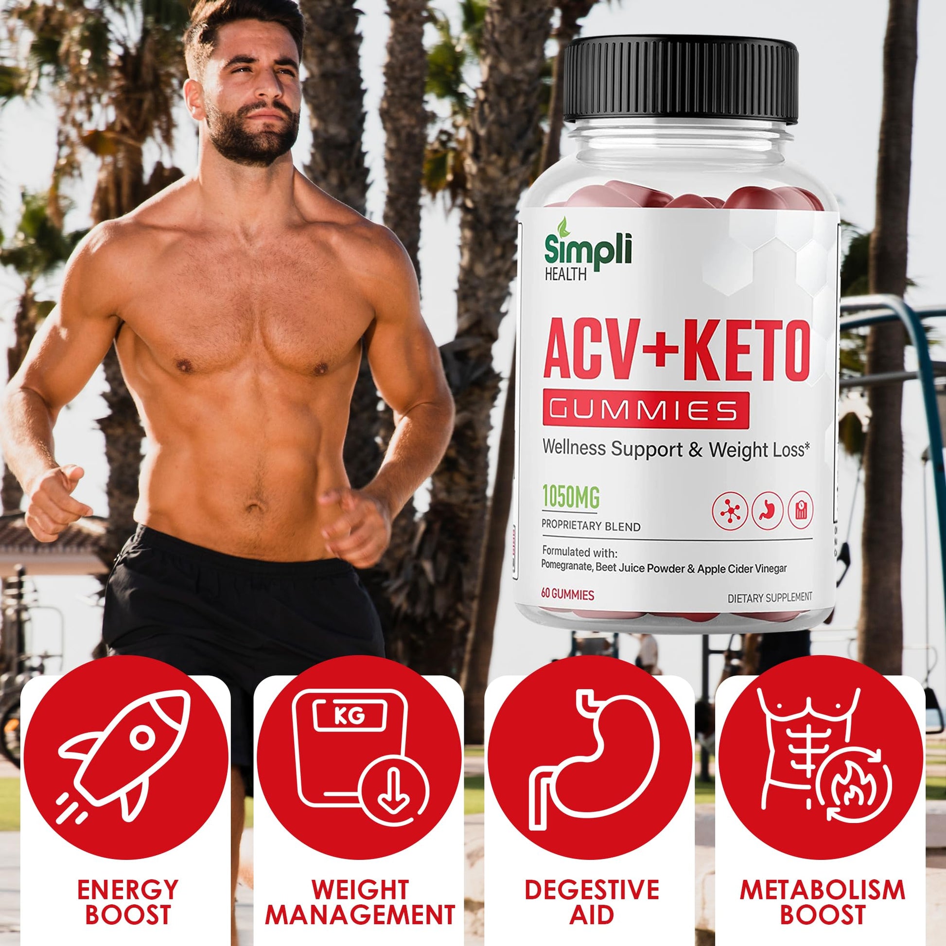 Nutrocell Simpli Health ACV Ketos Gummies Keto Apple Cider Vinegar 1050mg, Simplihealth - Maple Wellness Supplements