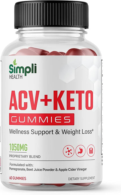 Nutrocell Simpli Health ACV Ketos Gummies Keto Apple Cider Vinegar 1050mg, Simplihealth - Maple Wellness Supplements