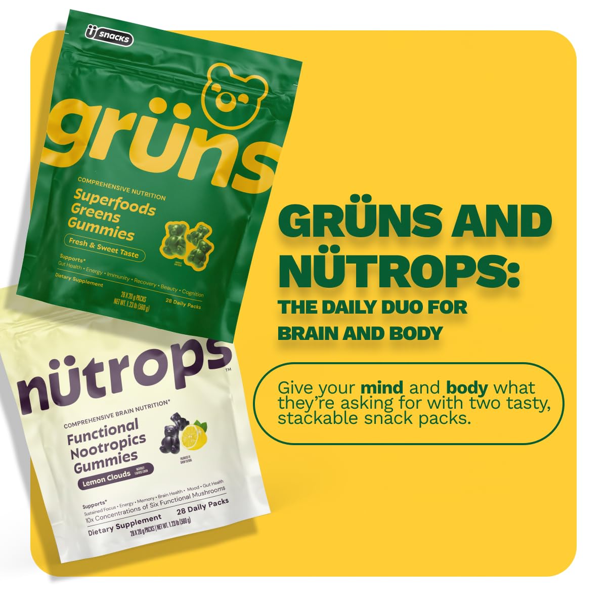 Nutrops Lions Mane Mushroom Gummies for adults, Functional Nootropics, Herbal Brain Supplement for Energy, Brain Health, Cognitive, Memory & Focus, Reishi, Chaga, Cordyceps, Coriolus, 28 daily Packs - Maple Wellness Supplements