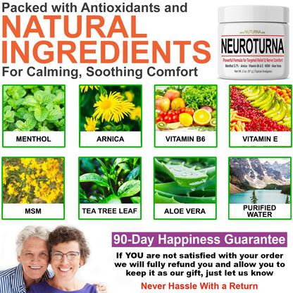Nuturna Nerve Cream - Fast Acting Comfort for Feet, Hands, Legs & Toes - Ultra Strength Menthol, Arnica, Aloe Vera, MSM - Cooling Soothing Comfort - Non-Greasy, Paraben-Free - 4 oz - Maple Wellness Supplements