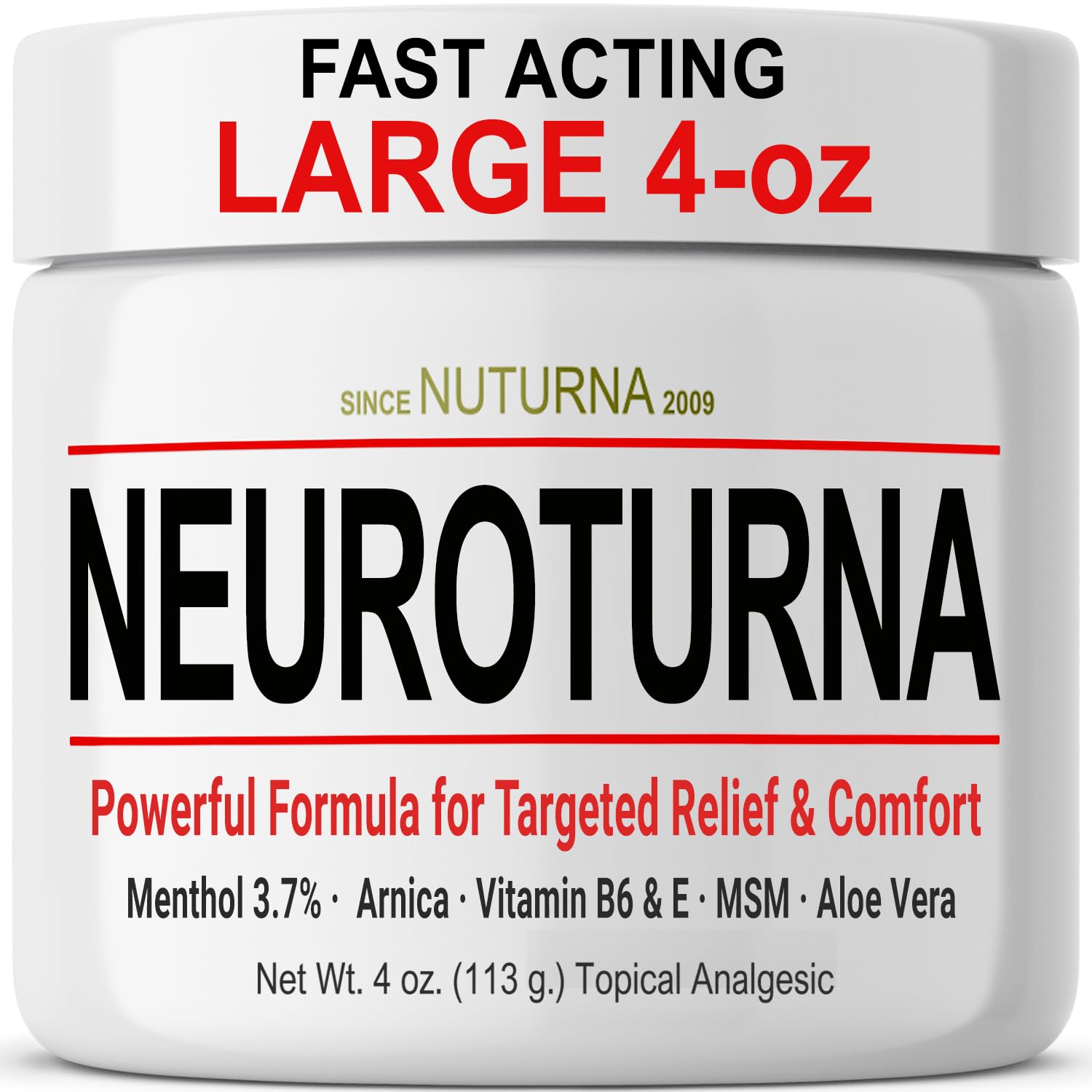 Nuturna Nerve Cream - Fast Acting Comfort for Feet, Hands, Legs & Toes - Ultra Strength Menthol, Arnica, Aloe Vera, MSM - Cooling Soothing Comfort - Non-Greasy, Paraben-Free - 4 oz - Maple Wellness Supplements