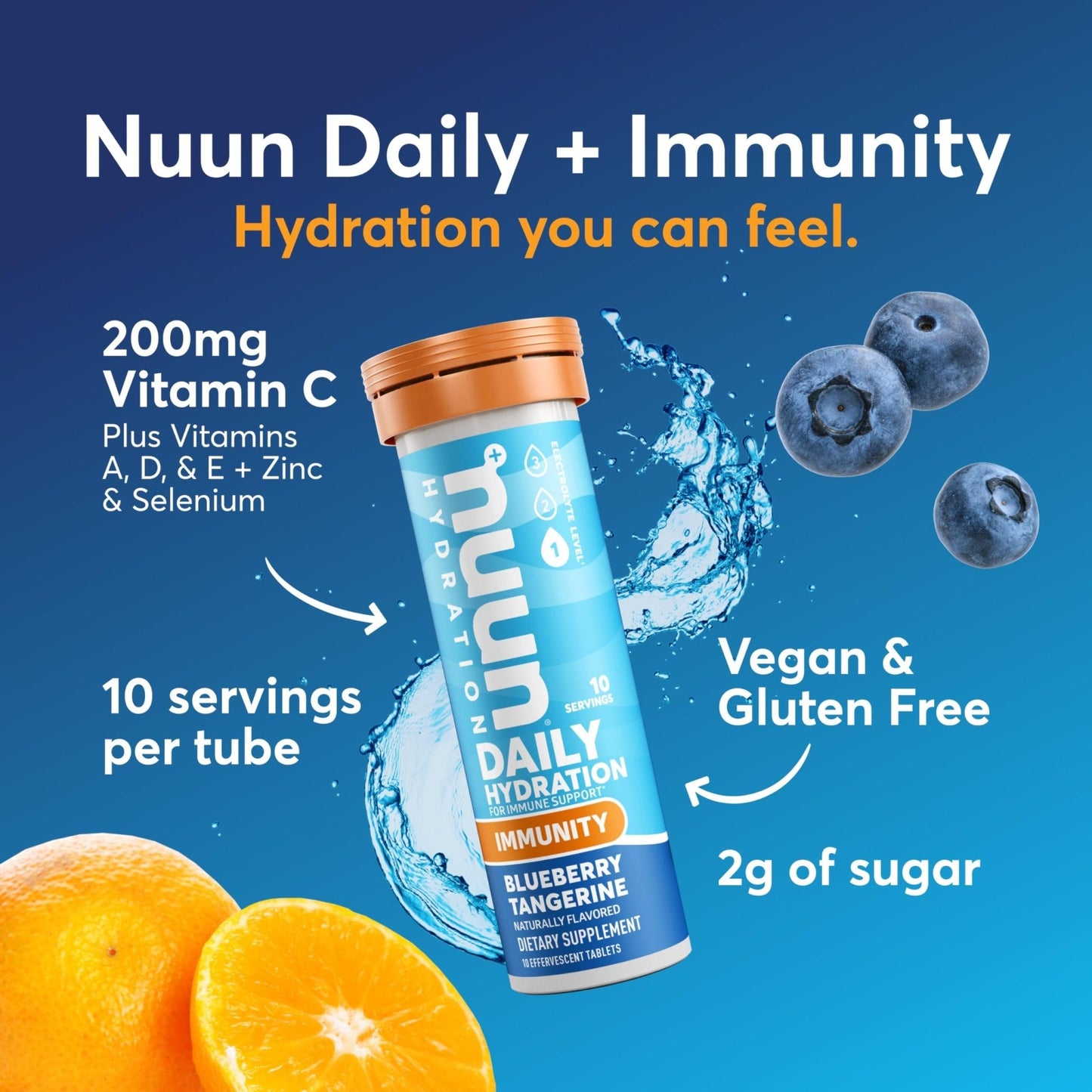 Nuun Immunity Electrolyte Tablets with Vitamin D, C, E, & A, Ginger, Elderberry, Magnesium & 4 Other Essential Electrolytes, Vegan, Blueberry Tangerine & Orange Citrus, 4 Pack (40 Servings Total) - Maple Wellness Supplements