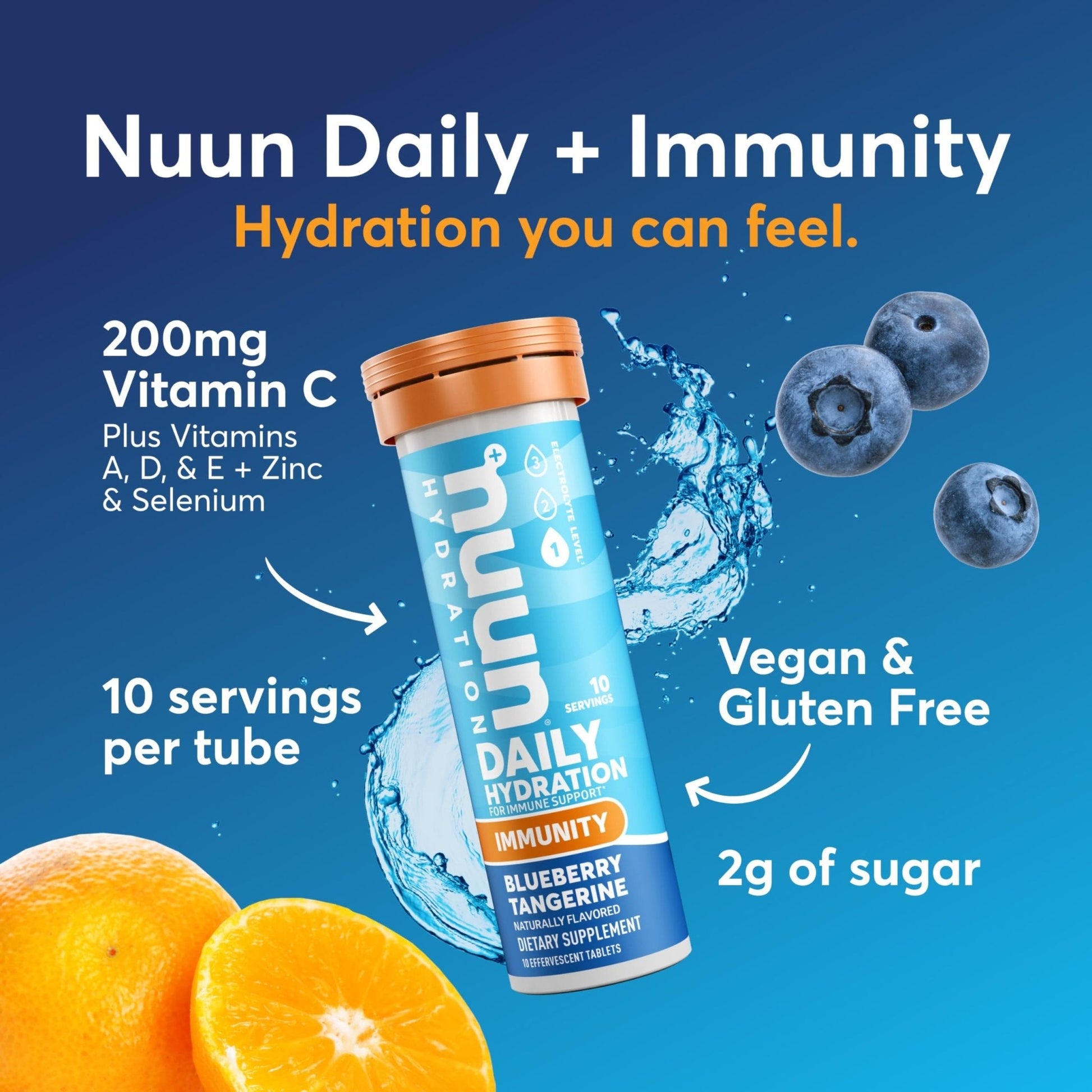 Nuun Immunity Electrolyte Tablets with Vitamin D, C, E, & A, Ginger, Elderberry, Magnesium & 4 Other Essential Electrolytes, Vegan, Blueberry Tangerine & Orange Citrus, 4 Pack (40 Servings Total) - Maple Wellness Supplements