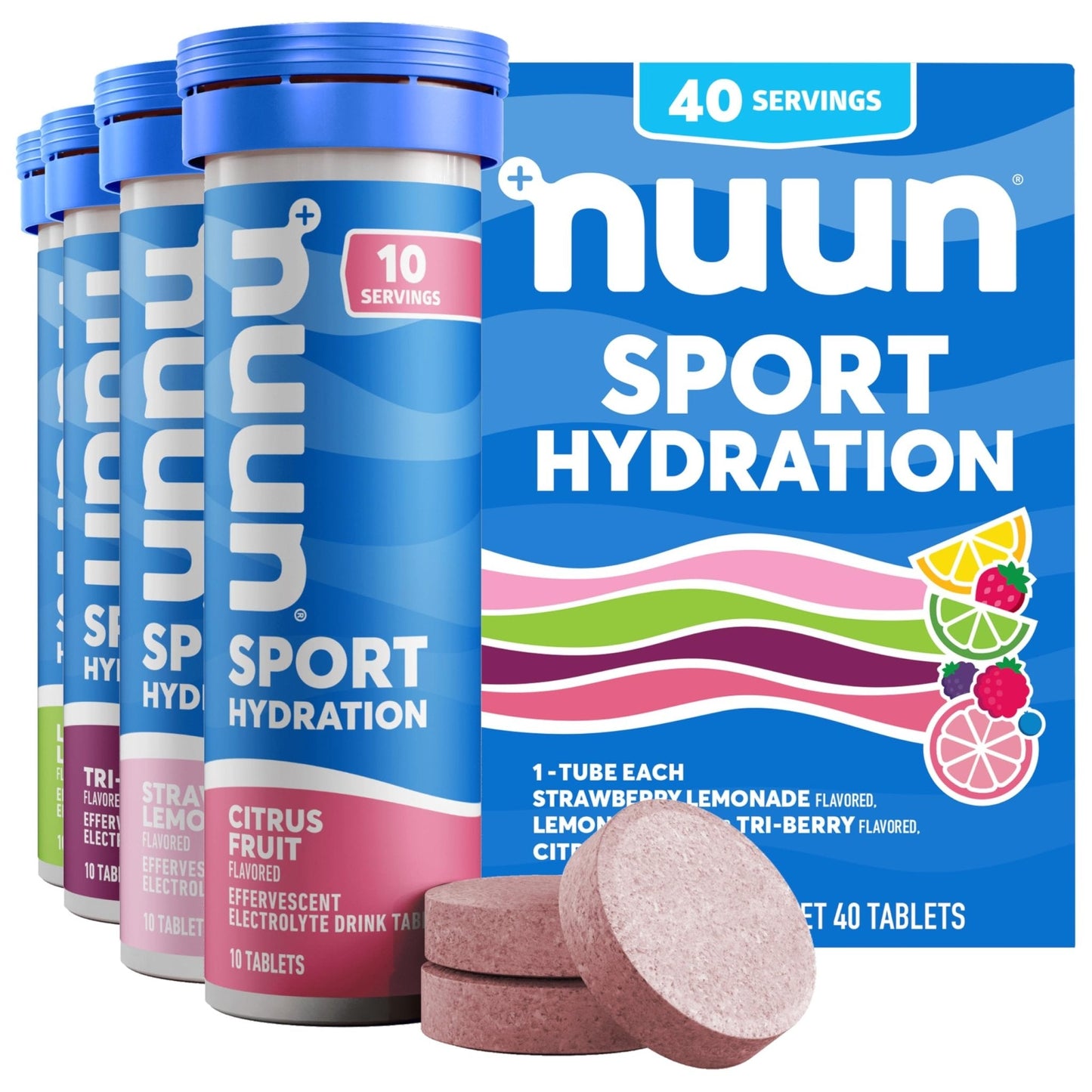 Nuun Sport Electrolyte Tablets with Magnesium, Calcium, Potassium, Chloride & Sodium, Gluten Free & Vegan, Mixed Flavor, 4 Pack (40 Servings Total) - Maple Wellness Supplements