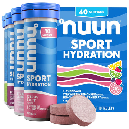 Nuun Sport Electrolyte Tablets with Magnesium, Calcium, Potassium, Chloride & Sodium, Gluten Free & Vegan, Mixed Flavor, 4 Pack (40 Servings Total) - Maple Wellness Supplements