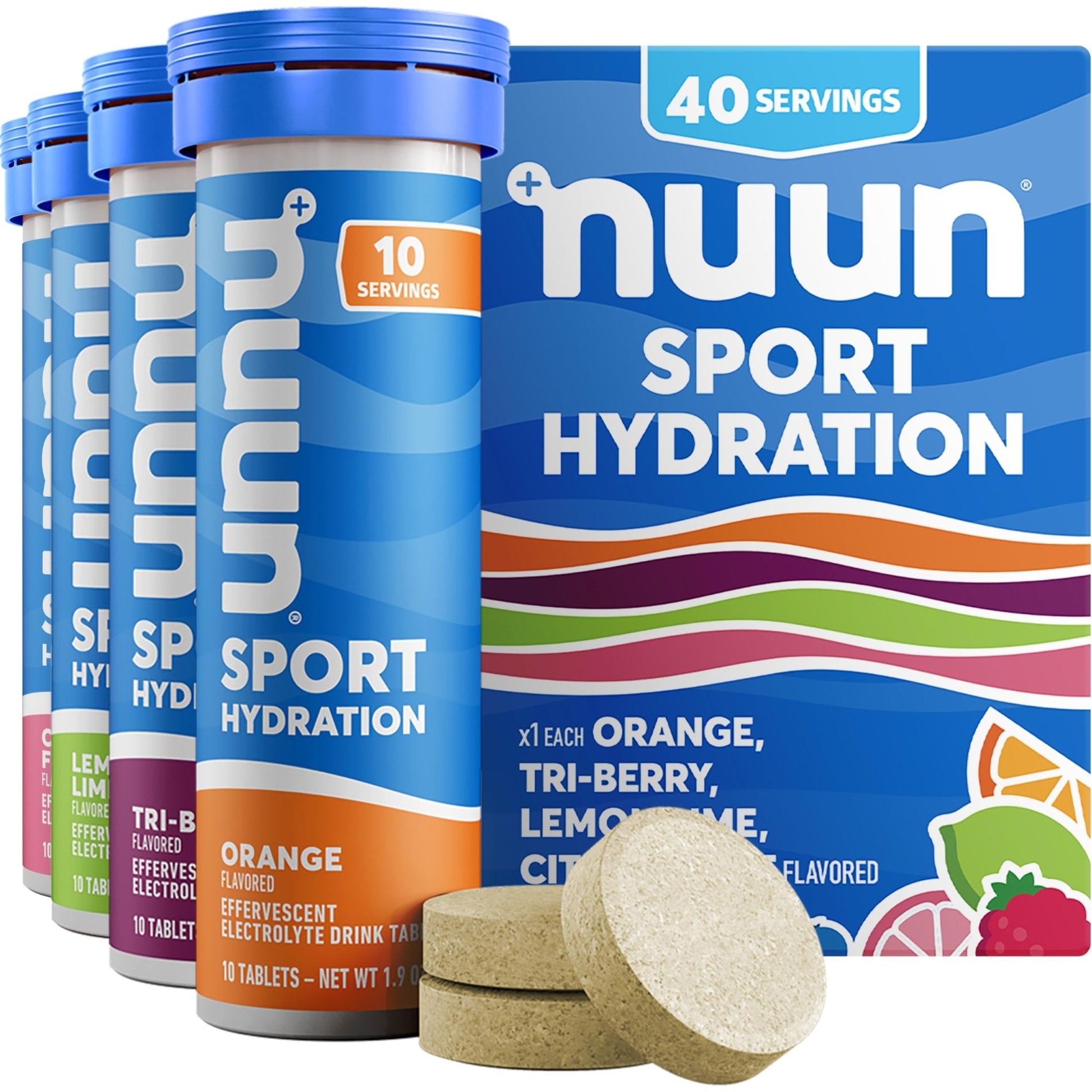 Nuun Sport Electrolyte Tablets with Magnesium, Calcium, Potassium, Chloride & Sodium, Gluten Free & Vegan, Mixed Flavors, 4 Pack (40 Servings Total) - Maple Wellness Supplements