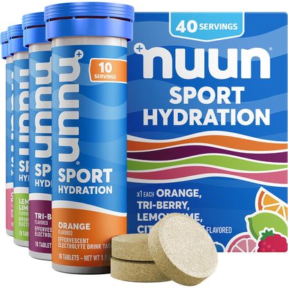 Nuun Sport Electrolyte Tablets with Magnesium, Calcium, Potassium, Chloride & Sodium, Gluten Free & Vegan, Mixed Flavors, 4 Pack (40 Servings Total) - Maple Wellness Supplements