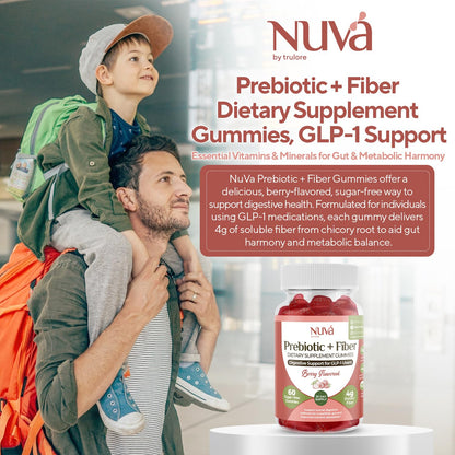 NuVa by Trulore Prebiotic + Fiber Gummies | User Nutritional Support | Sugar Free Fiber Gummies for Adults | Berry Flavor | Non-GMO Digestive Balance for Men & Women | 60 Gummies - 30 day Supply - Maple Wellness Supplements