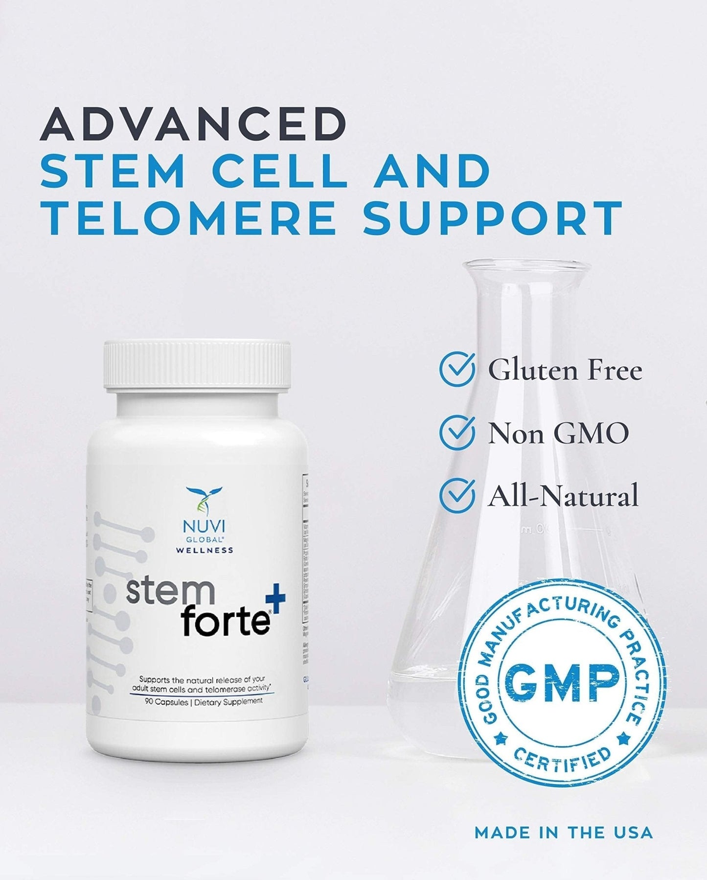 NuVi Global Stemforte Plus Stem Cell and Telomere Supplements – Cell Regeneration, Cell Growth & Telomere Support for Healthy Aging & Cellular Health – 90 Capsules for Men & Women - Maple Wellness Supplements