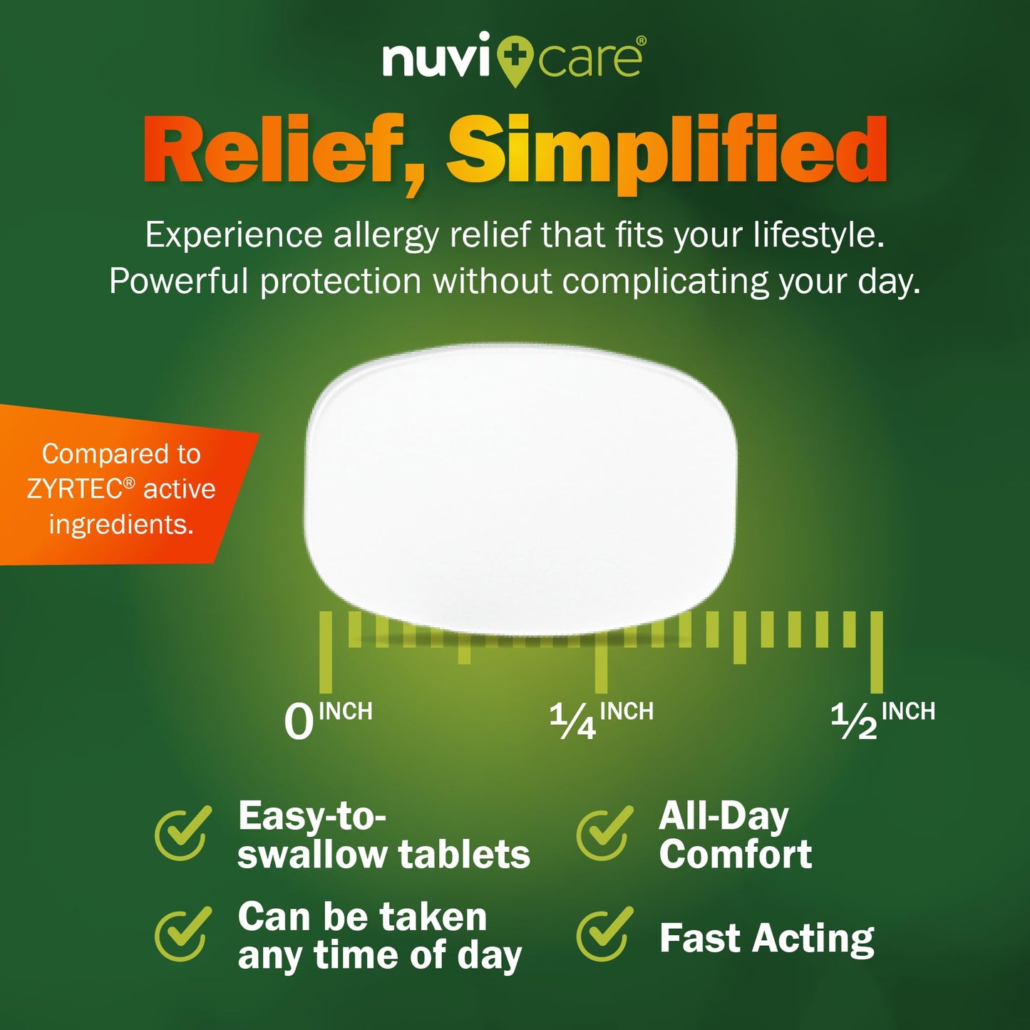 Nuvicare 24-Hour Allergy Medicine - Cetirizine Hydrochloride 10mg Tablets - Compare to the Active Ingredient in Zyrtec Antihistamine Meds - Generic Allergy Pills for All Day Allergy Relief (100 Count) - Maple Wellness Supplements