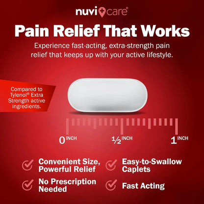 NUVICARE Acetaminophen 500mg Extra Strength Pain Relief - Compare to Tylenol Extra Strength Pain Reliever & Fever Reducer - 500mg Tablets for Adults for Headaches (100 Caplets) - Maple Wellness Supplements