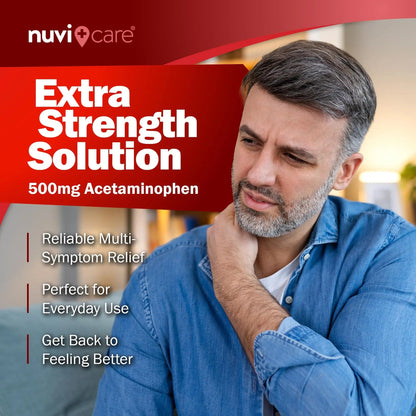 NUVICARE Acetaminophen 500mg Extra Strength Pain Relief - Compare to Tylenol Extra Strength Pain Reliever & Fever Reducer - 500mg Tablets for Adults for Headaches (100 Caplets) - Maple Wellness Supplements
