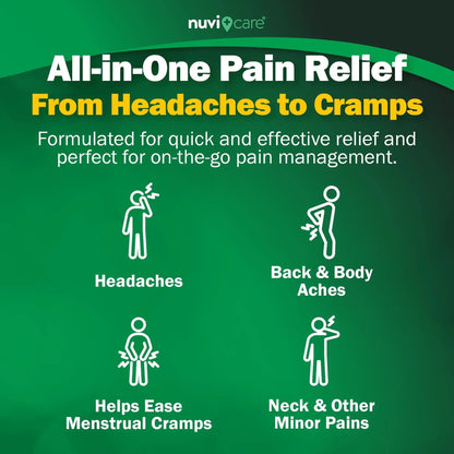 NUVICARE Headache Relief with Acetaminophen 250 mg, Aspirin (NSAID) 250 mg, Caffeine 65 mg - Temporary Relief of Minor Aches & Pains - Compare to Excedrin Extra Strength Pain Reliever (2 Pack) - Maple Wellness Supplements