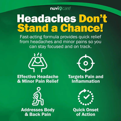 NUVICARE Headache Relief with Acetaminophen 250 mg, Aspirin (NSAID) 250 mg, Caffeine 65 mg - Temporary Relief of Minor Aches & Pains - Compare to Excedrin Extra Strength Pain Reliever (2 Pack) - Maple Wellness Supplements