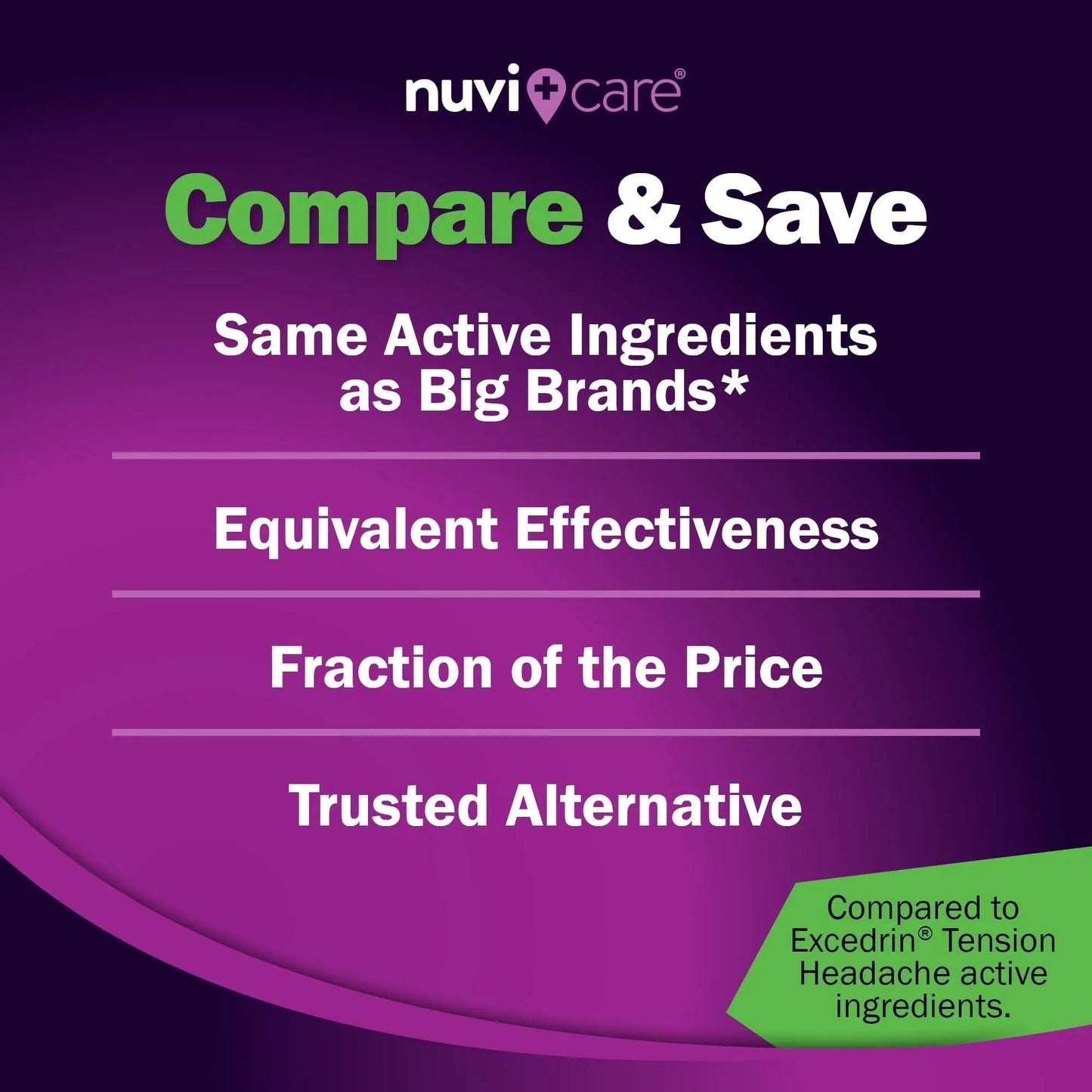Nuvicare Tension Headache Relief Pills with 500mg Acetaminophen and 65mg Caffeine - Non Aspirin Pain Reliever Aid - Compare to Active Ingredient in Aspirin Free Excedrin Tension Headache (100 Caplets) - Maple Wellness Supplements