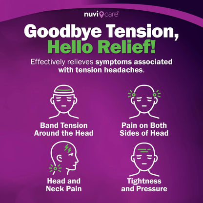 Nuvicare Tension Headache Relief Pills with 500mg Acetaminophen and 65mg Caffeine - Non Aspirin Pain Reliever Aid - Compare to Active Ingredient in Aspirin Free Excedrin Tension Headache (100 Caplets) - Maple Wellness Supplements