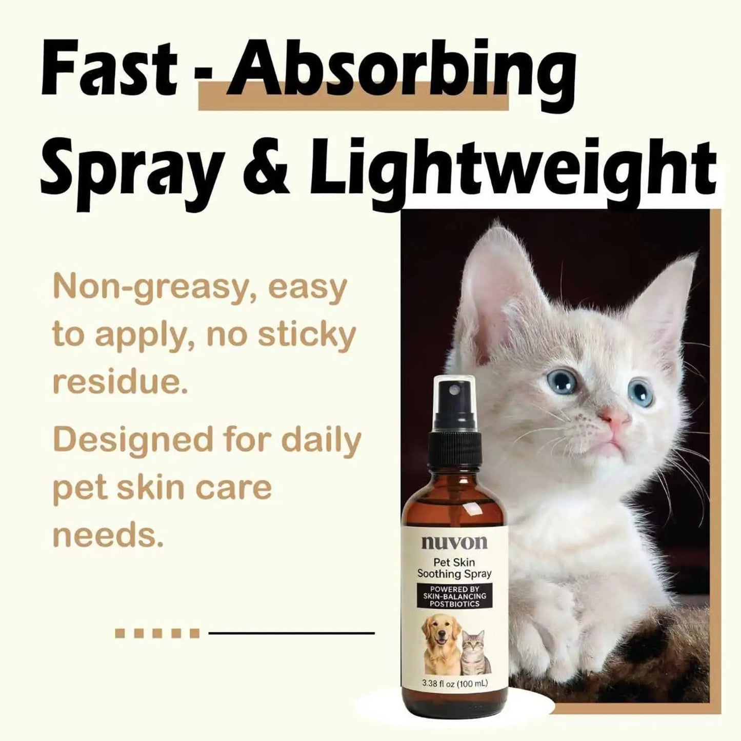 NUVON Pet Skin Soothing Spray, Postbiotics Restoration Spray for Dogs & Cats, Reduce Irritation, Rebuild Skin Barrier - 3.38 fl oz - Maple Wellness Supplements