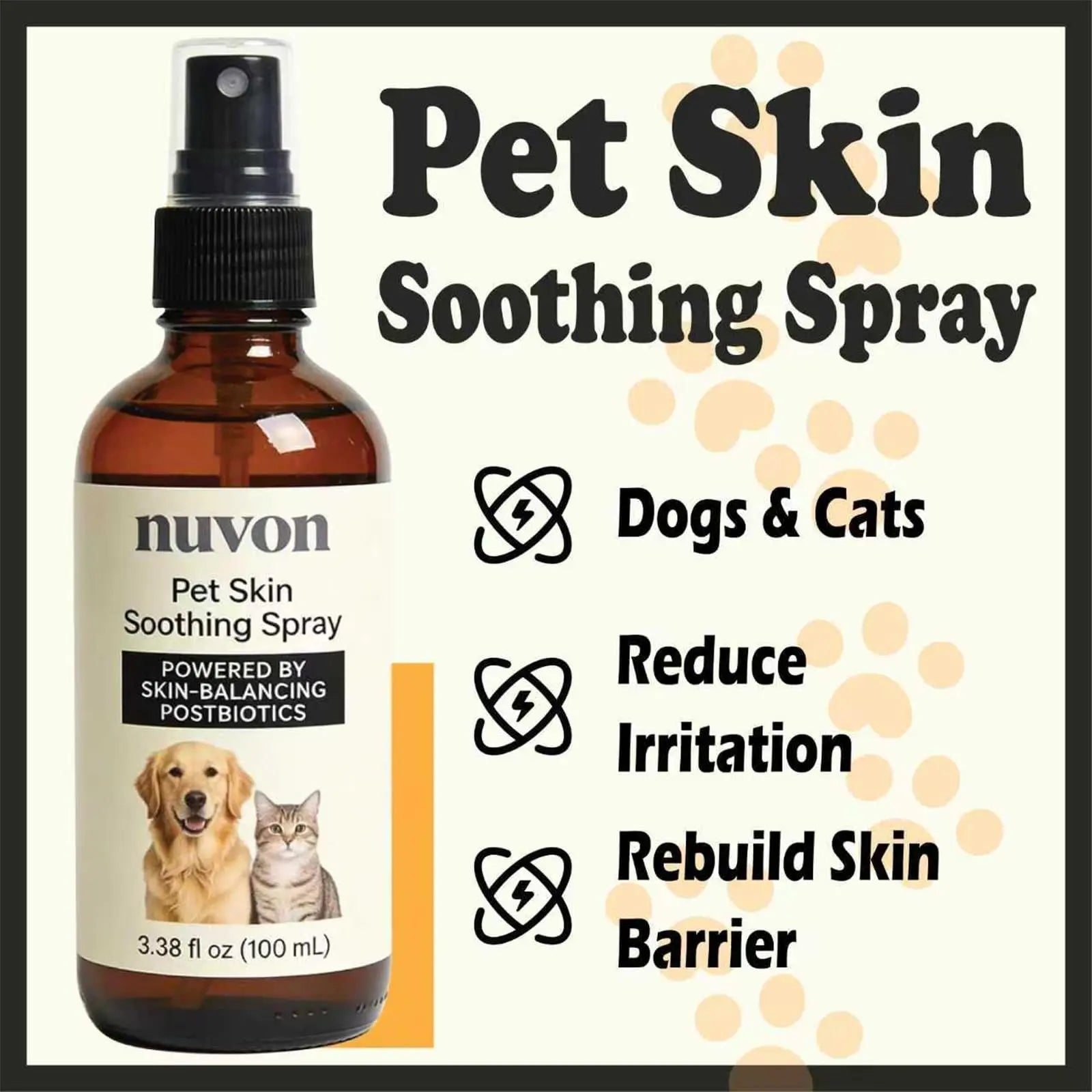 NUVON Pet Skin Soothing Spray, Postbiotics Restoration Spray for Dogs & Cats, Reduce Irritation, Rebuild Skin Barrier - 3.38 fl oz - Maple Wellness Supplements