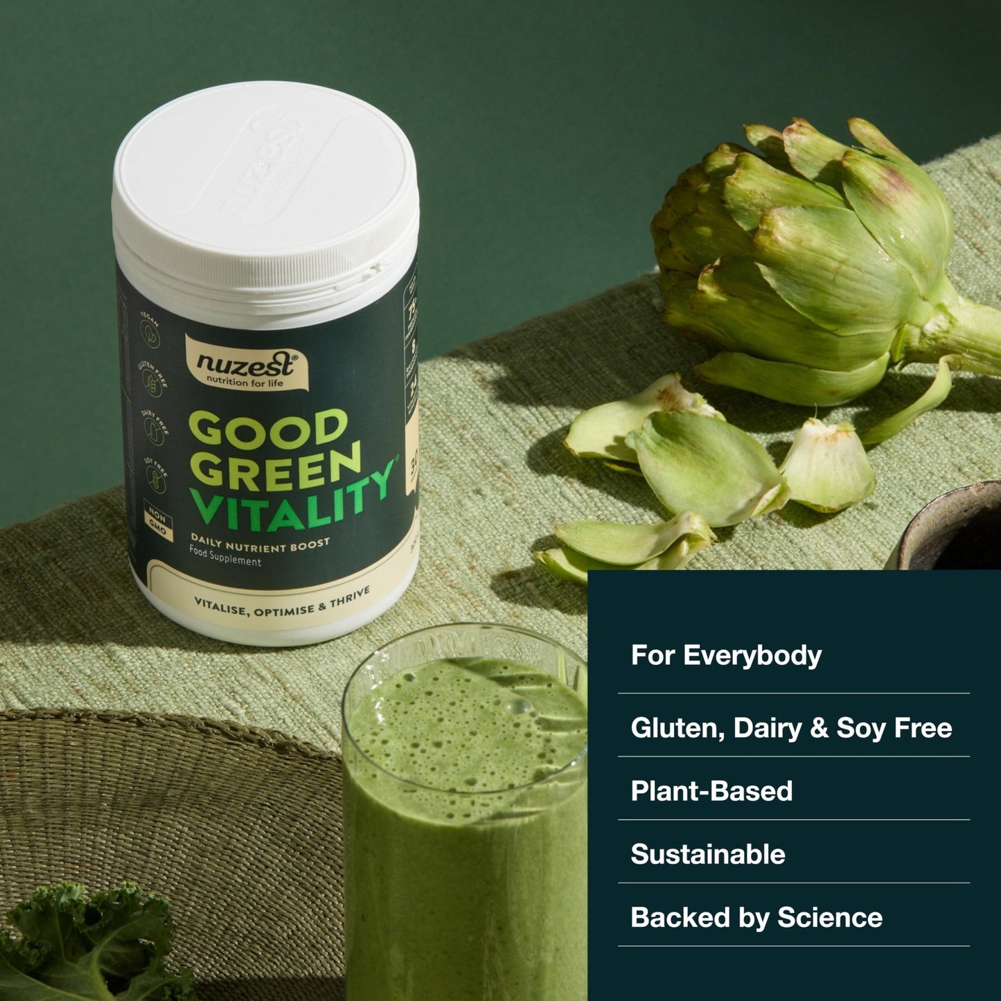 Nuzest Greens Powder Good Green Vitality – Vitamins, Minerals & Superfoods – Vegan Multivitamin Supplement (300g) - Maple Wellness Supplements
