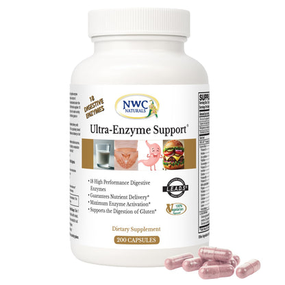 NWC Naturals Ultra-Enzyme Support, Natural Digestive Supplement, Promotes Optimal Health and Digestion, 200 count Capsules - Maple Wellness Supplements