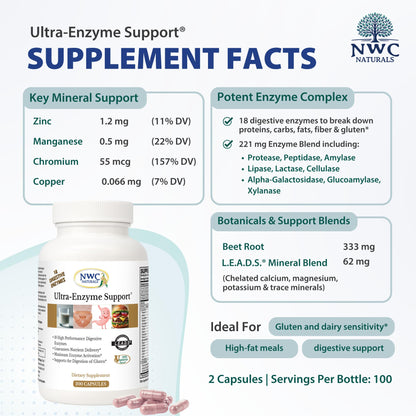 NWC Naturals Ultra-Enzyme Support, Natural Digestive Supplement, Promotes Optimal Health and Digestion, 200 count Capsules - Maple Wellness Supplements