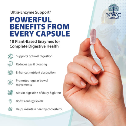 NWC Naturals Ultra-Enzyme Support, Natural Digestive Supplement, Promotes Optimal Health and Digestion, 200 count Capsules - Maple Wellness Supplements