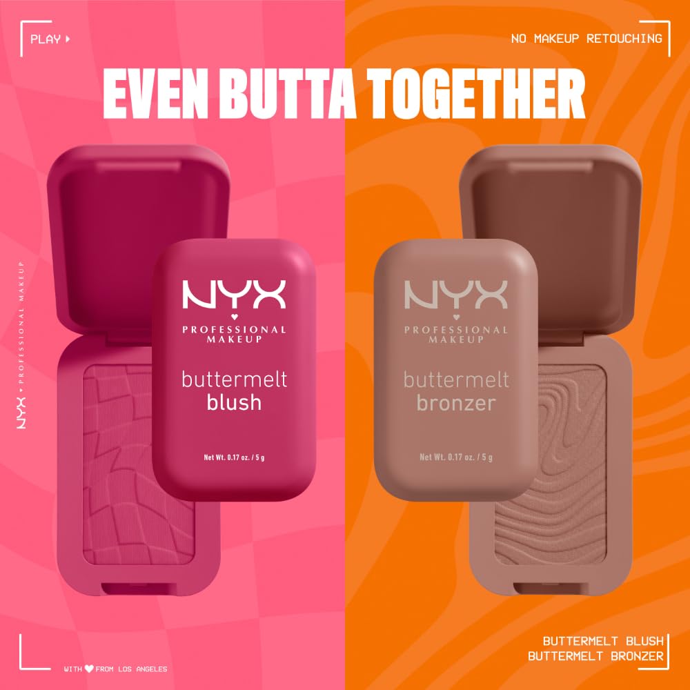 NYX PROFESSIONAL MAKEUP Buttermelt Powder Blush, Fade and Transfer-Resistant Blush, Up to 12HR Make Up Wear, Vegan Formula - For The Butta - Maple Wellness Supplements