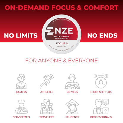 NZE Caffeine Free Nootropic Pouches (Black Cherry) - Nootropic Pouches with Alpha GPC, L-Tyrosine & L-Theanine - No Sugar or Artificial Sweeteners - 15 Pouches Per Can - 5 Pack - Maple Wellness Supplements